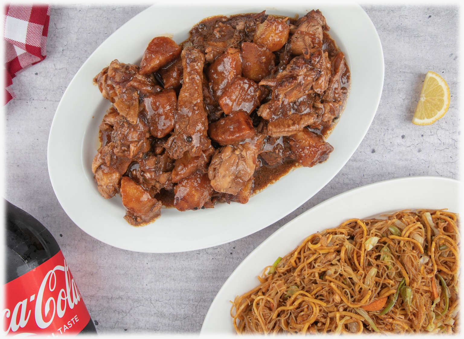 Chicken Adobo with Pancit Platter + Coke (Serves 4)